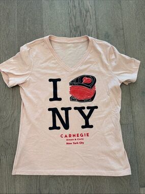 Graphic‎ I Love NY Short Sleeve T-Shirt Blush Color Carnegie Diner Cafe NWOT